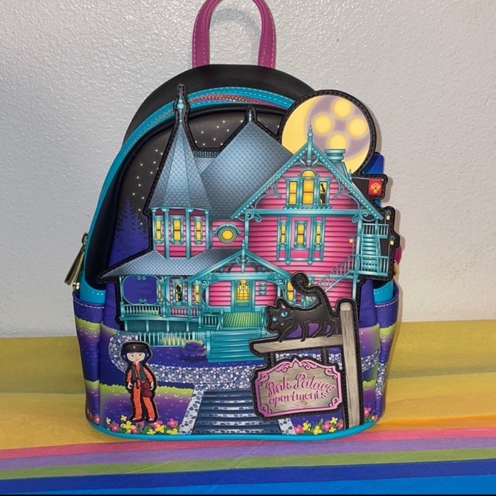 Loungefly Laika Coraline GITD Pink Palace House Mini Backpack and Wallet Set - Picture 5 of 16